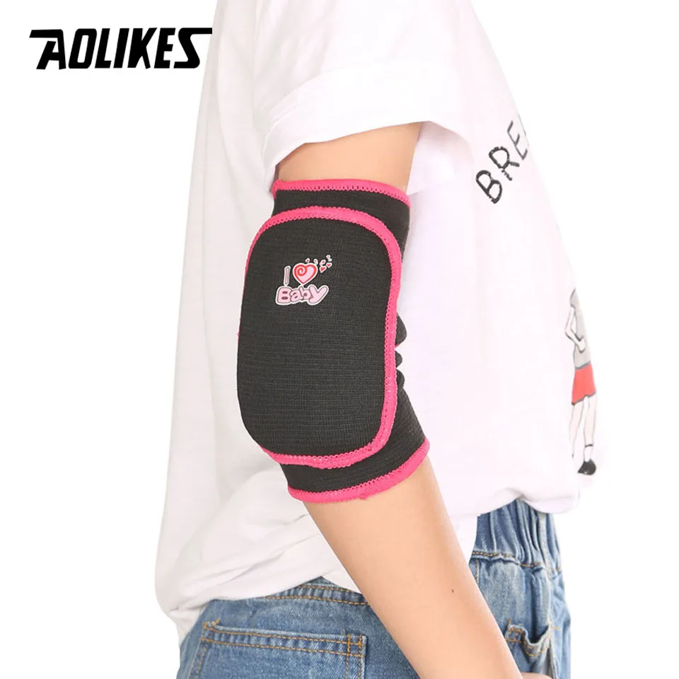 AOLIKES/1 пара, детские дышащие спортивные налокотники, поддержка для катания на роликах, танцев, мяча, футбола - Цвет: Black with rose red
