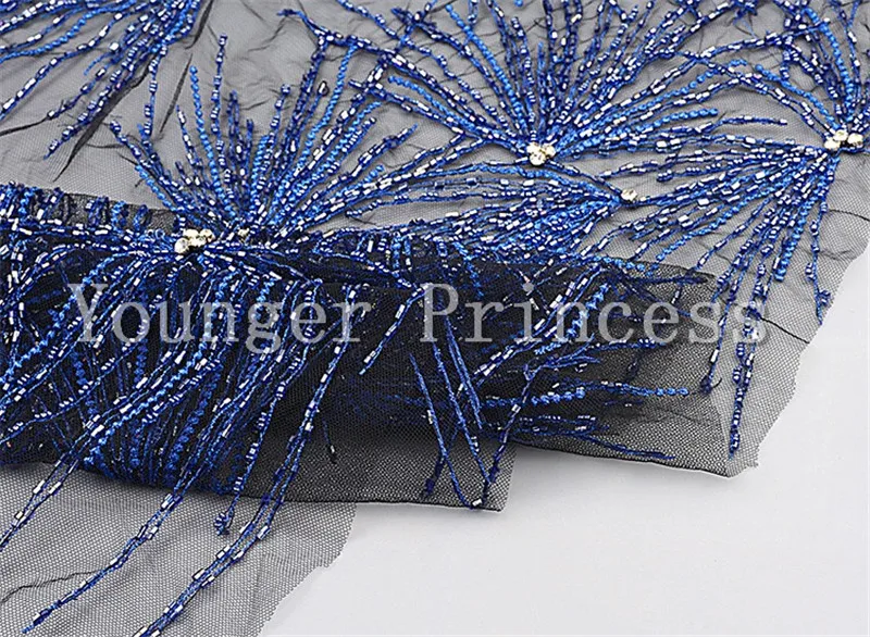 Кружевная ткань тюль в африканском стиле с большим количеством бусин и цветов