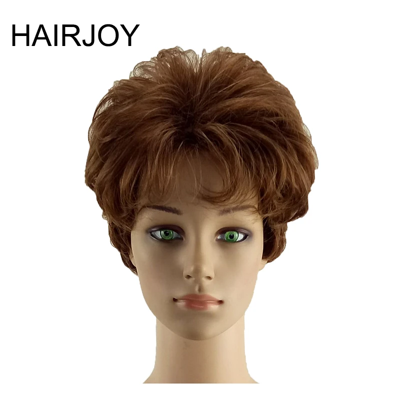 HAIRJOY синтетические волосы женские короткие вьющиеся темно-коричневый парик термостойкие