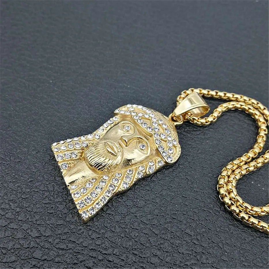 Хип-хоп ледяной Bling кулон голова Иисуса Ожерелье Мужчины из нержавеющей стали