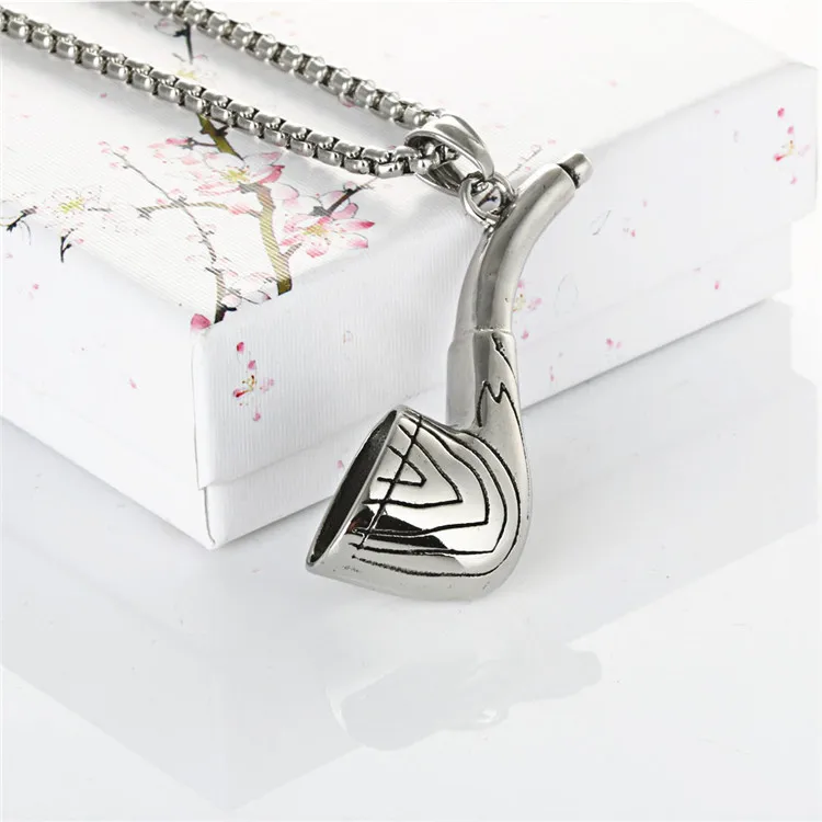 

Hip Hop Chain For Men Tobacco Pipe Pendant Necklaces Silver Color Stainless Steel Party Accessories Punk Jewelry