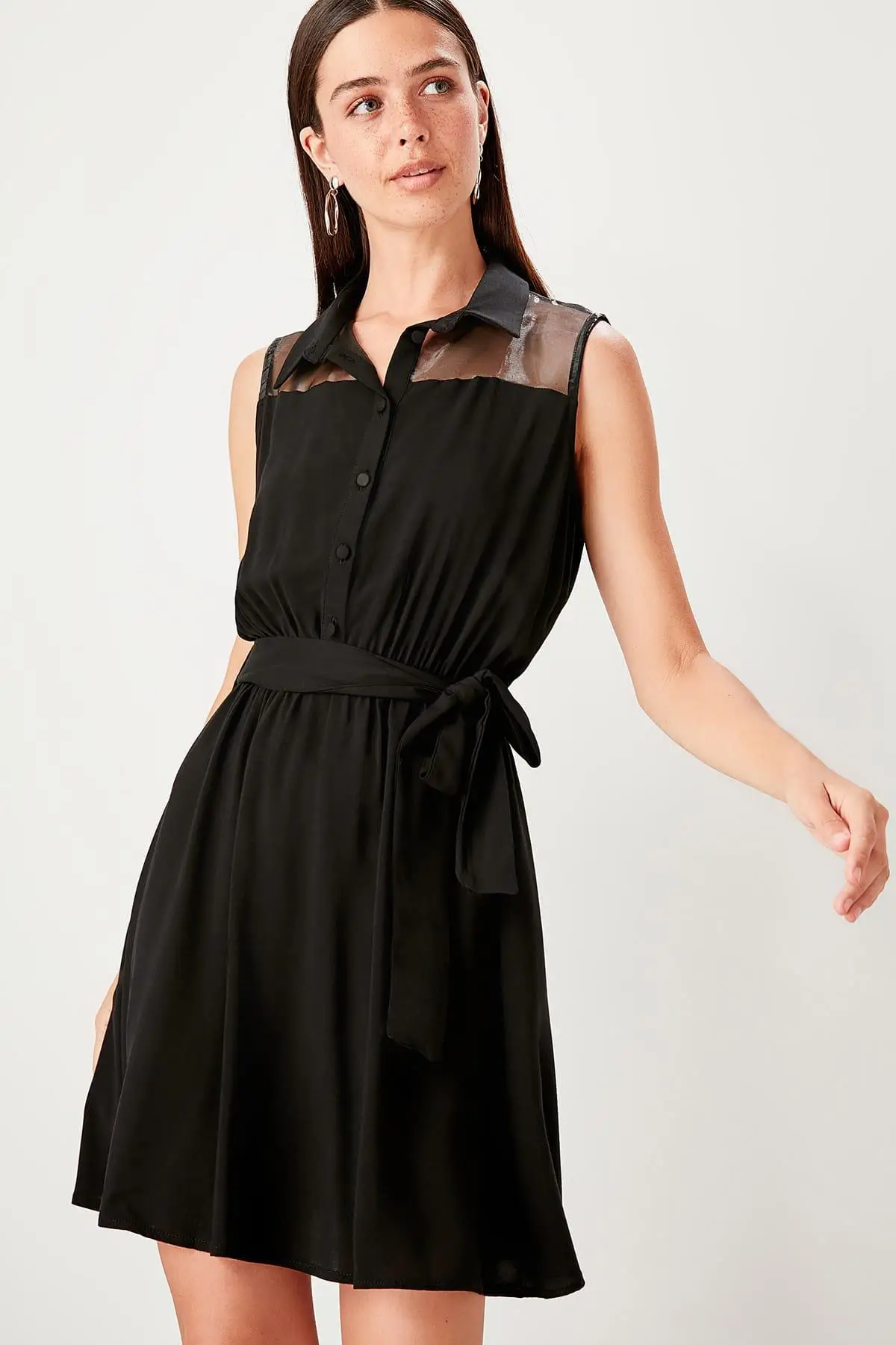 Trendyol черное платье из органзы TWOSS19EL0196 | Женская одежда