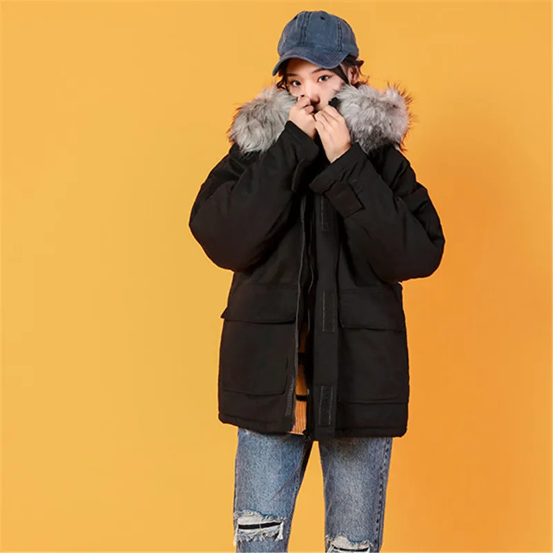 2019 Winter New Cotton Coat large fur collar Hooded suit Female Loose Thick military uniform Parka Women Jacket YY118 | Женская одежда