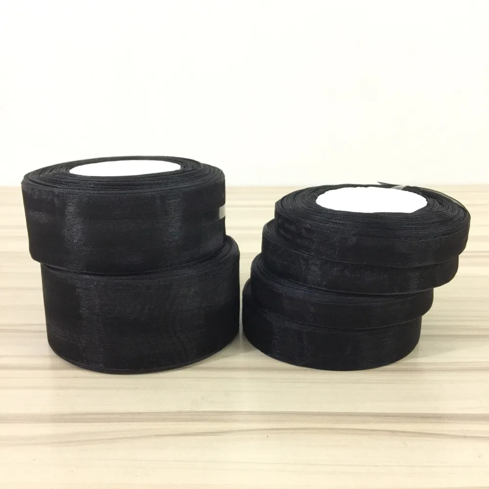 Black Chiffon Organza Ribbon Wedding Party Decoration Wrapping Christmas Gift New Year Decor DIY Material Hair Bow Fabric | Дом и сад