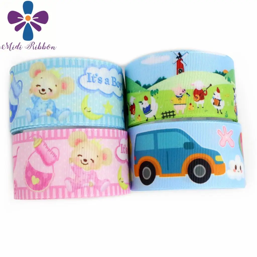 

16mm-75mm Cute Baby "It's a Boy&Girl" Car Cloud Printed Grosgrain/Elastic Ribbon Animal DIY Gift Bands Hair Band 50yards/roll