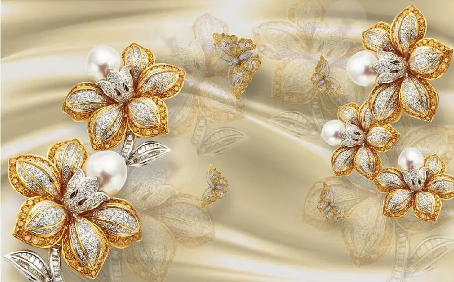 Фотообои на заказ Большая настенная живопись фон бумага золотые украшения цветы