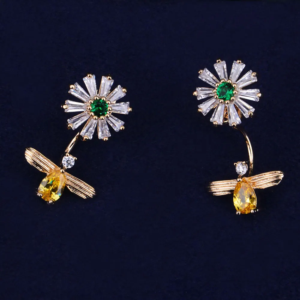 GODKI Bee Fly to Flower Micro Cubic Zirconia Pave Women Wedding Bridal Party Engagement Dress Earring | Украшения и аксессуары