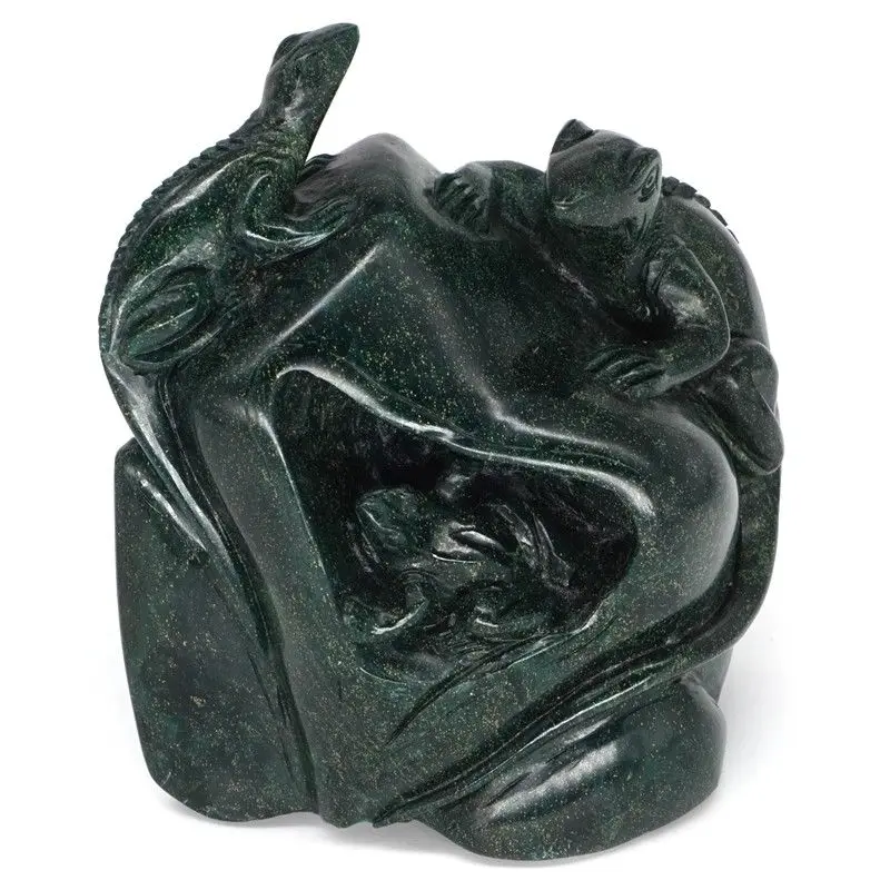 Скульптура ящерицы из натурального африканского нефрита фигурка Хамелеона