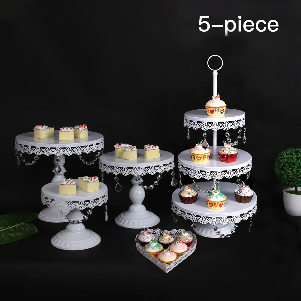 white 5pcs Белое золото со стразами и жемчугом; металлическая, для подставки для пирожных кекс сервировка десерта держатель вечерние свадебные украшения стола для банкета - Цвет: white 5pcs