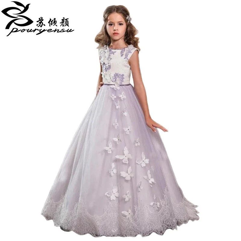2017 платье с цветочным узором для девочек кружевной аппликацией Выпускные платья
