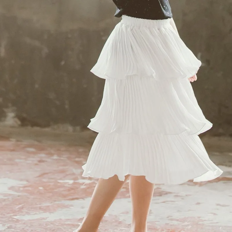Длинная детская юбка с рюшами для девочек трехслойные белые юбки маленьких милая