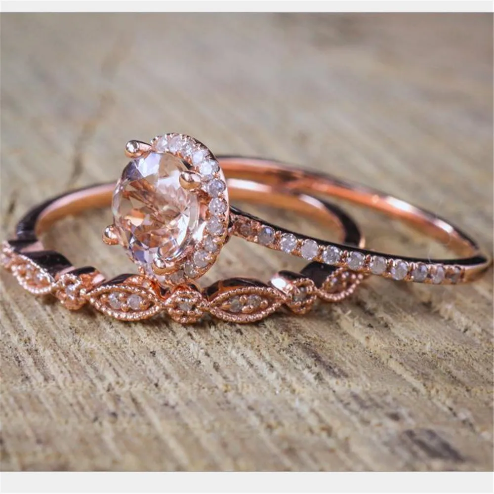 Женские кольца из розового золота с кубическим цирконием круглые обручальные