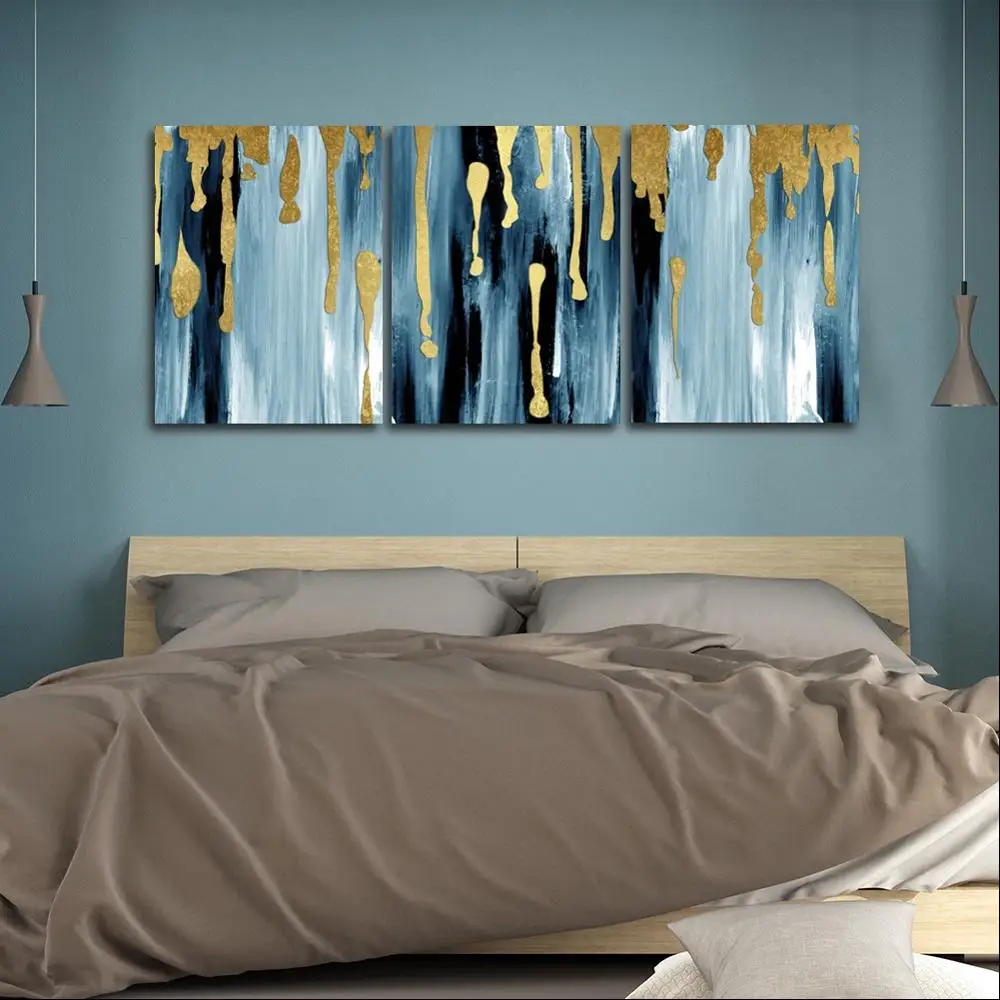 

Abstract Blue Wall Picture Poster and Print Canvas Painting Calligraphy Decoration for Living Room Bedroom Home Decor Frameless