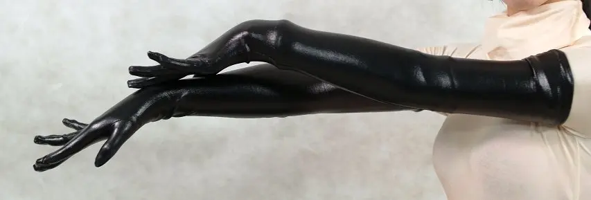 Женские черные блестящие металлические сексуальные перчатки ФЕТИШ УНИСЕКС zentai