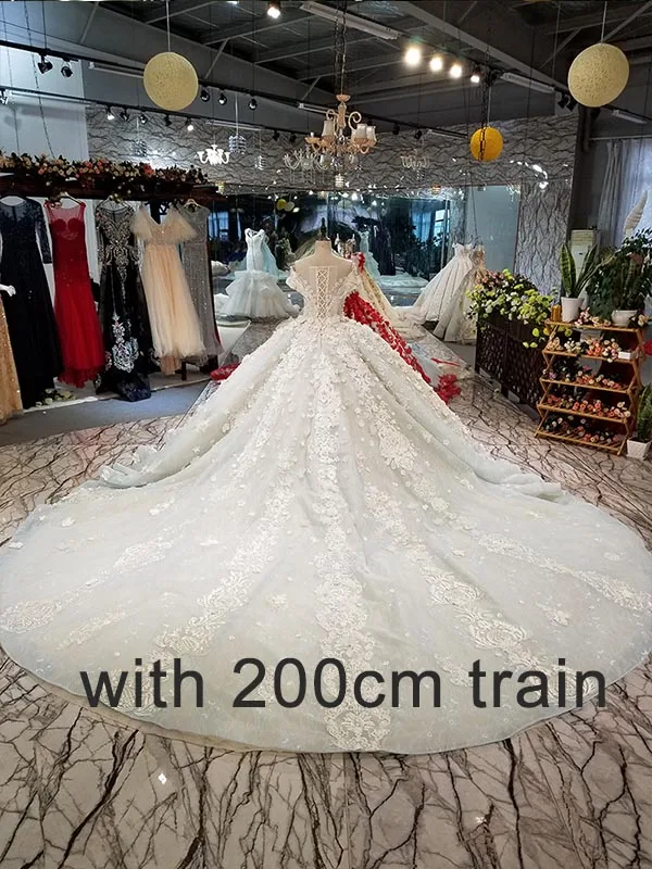 with 200cm train LS05000 puffy мантия шарика мантии шарика платья вечера O-шеи зашнуруйте вверх-назад заднее официально платье партии с длинним поездом дизайн - Цвет: with 200cm train