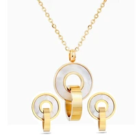fashion jewelry sets gold color stainless steel shell pendant necklace earrings accessory for women wedding party