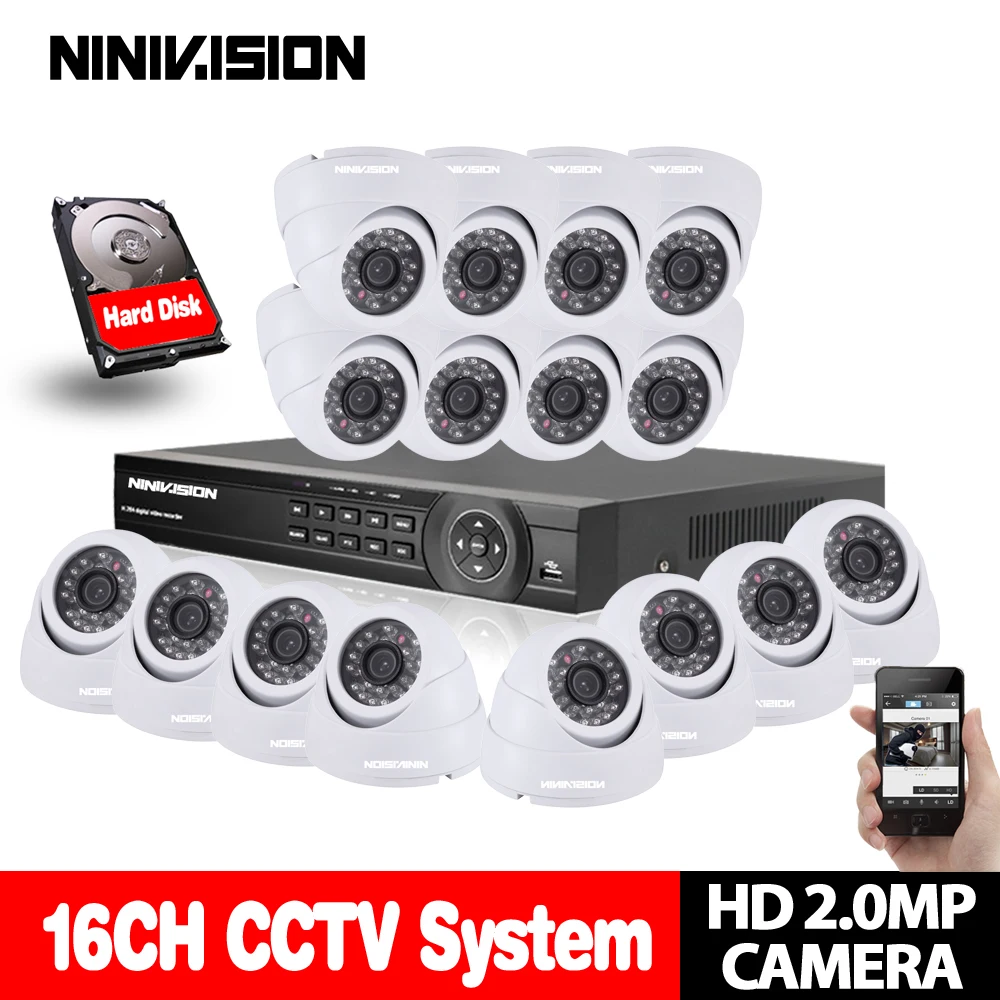 Купольная 16 канальная система видеонаблюдения 1080P DVR комплекты HDMI HD белая 1920 ТВЛ