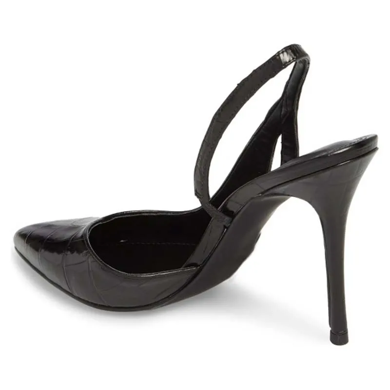 

Black Croc Pointy Toe Stiletto Heel Slingback Pumps Summer Aniversary Attractive Incomparable Generous Fashion FSJ Elegant Sexy
