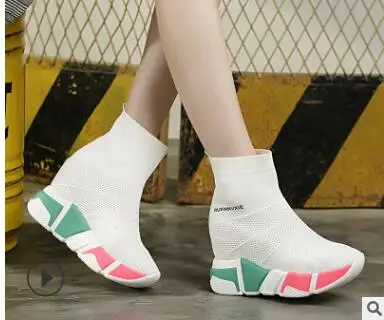 white no fur SWYIVY/зимние ботинки; повседневные кроссовки; женские бархатные ботинки на платформе с мехом; коллекция года; Сезон Зима; Новинка; теплая женская обувь на танкетке; вязаные носки; кроссовки с мехом - Цвет: white no fur