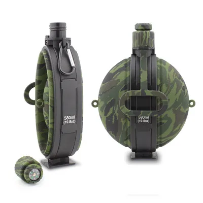 Camouflage Green 580 мл велосипедная бутылка для воды, складной силиконовый чайник большой емкости с компасом, портативные бутылки с крышкой, велосипедный чайник для путешествий 0,2 - Цвет: Camouflage Green