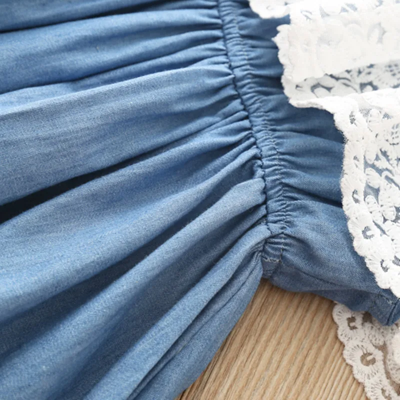 2019 Summer Girls Lace Denim Dresses Baby Girl Birthday Party Princess Jeans Dress For 2 3 4 5 6 7 yrs Kids Children's Clothing | Детская