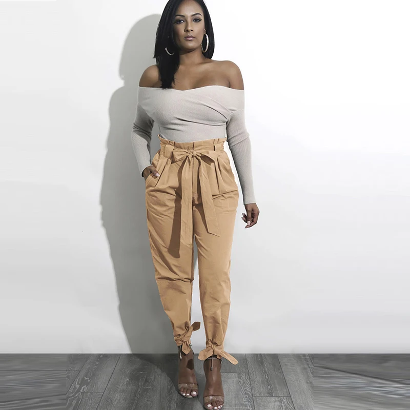 Женские Длинные шаровары с высокой талией повседневные Однотонные эластичные