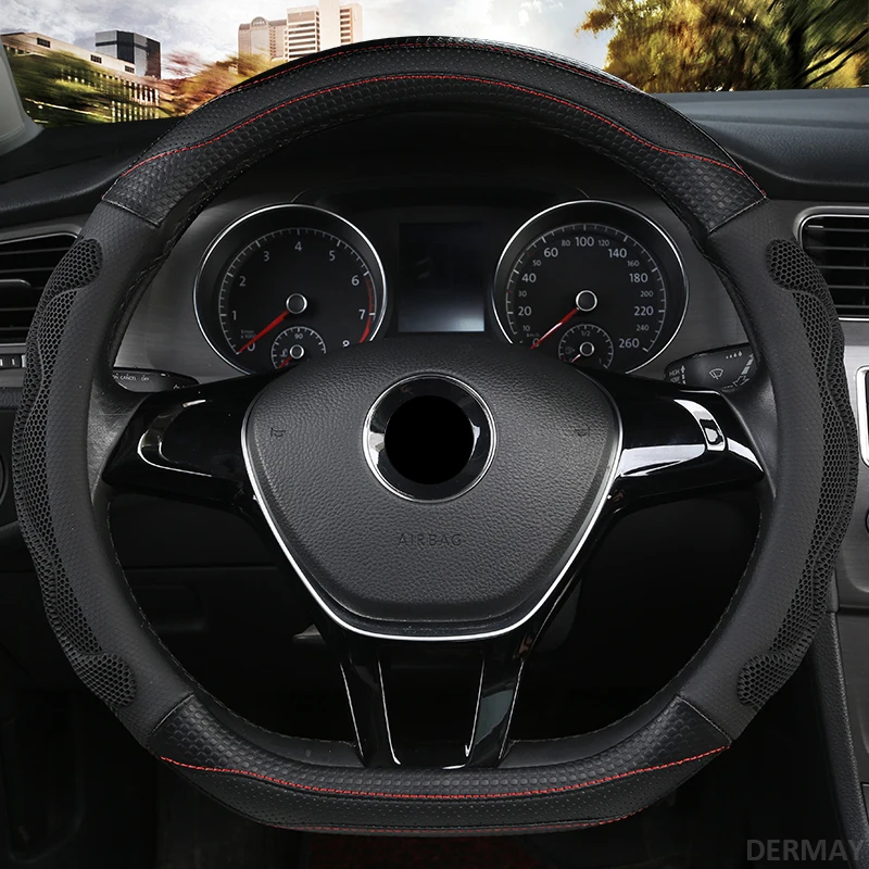 D Shape Black DERMAY Роскошный чехол рулевого колеса автомобиля нескользящий подходит O форма D форма Стандартный руль высокое качество аксессуары для интерьера - Название цвета: D Shape Black