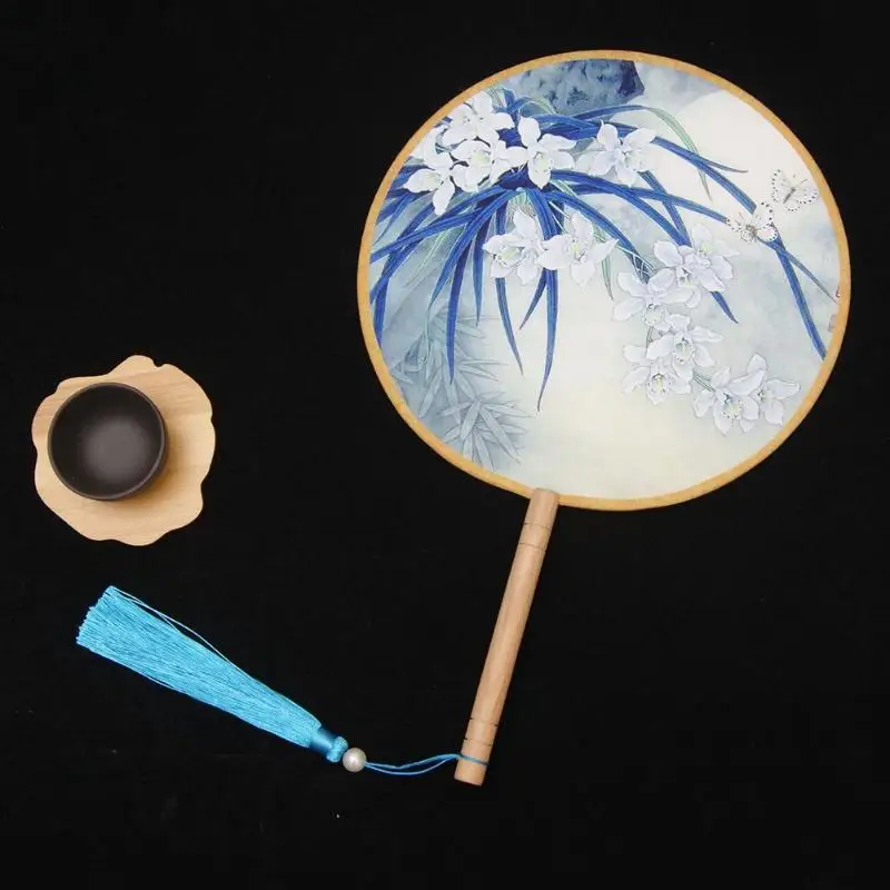Традиционный китайский Шелковый веер цветок кисточкой античный танец Круглый