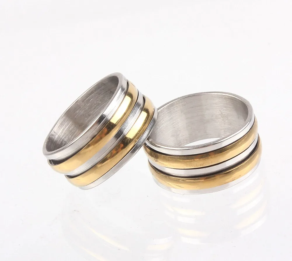 Phoebus Wholesale 10pcs New High boutique men's stainless steel Gold P Color Turning ring finger tide personality rings | Украшения и