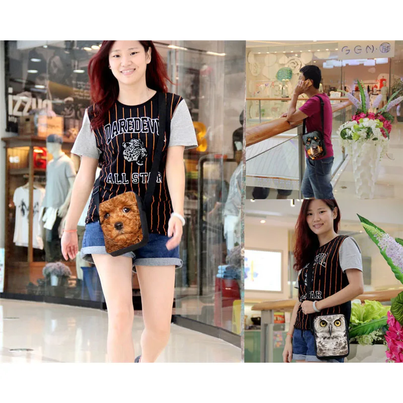 Цветная Маленькая женская сумка-мессенджер с 3D животными принтом кролика совы