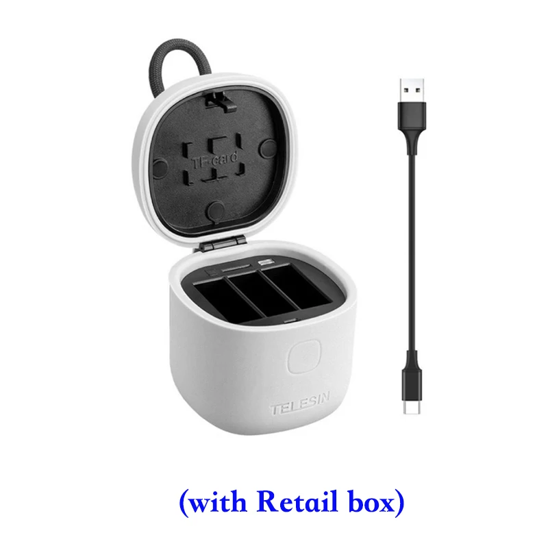 with Retail box Телесин ALLIN коробка 3 слота Батарея Зарядное устройство футляр для хранения с функцией зарядного устройства для считывания с tf-карт чехол для Gopro hero 5/6/7 черный аксессуары - Цвет: with Retail box