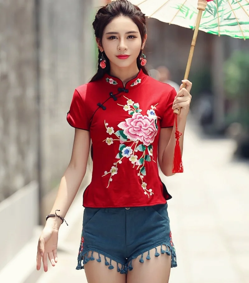 Традиционная китайская одежда для женщин Cheongsam Топ воротник стойка Женские топы и блузки Восточная китайская одежда AA4657