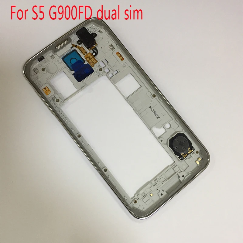 Оригинальный корпус средней рамки + крышка камеры для Samsung Galaxy S5 G900F G900FD с двумя sim