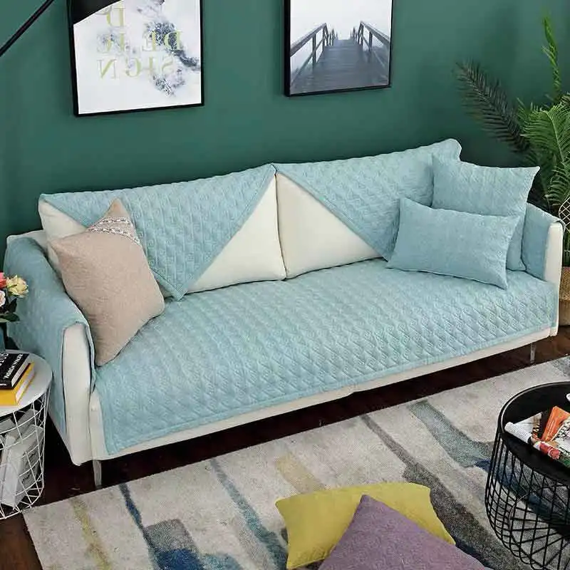 Sky blue Льняной хлопковый противогрязный нескользящий чехол для дивана коврик для собак съемный многоразмерный угловой диван-Полотенце Для секционного дивана 8 цветов - Цвет: Sky blue