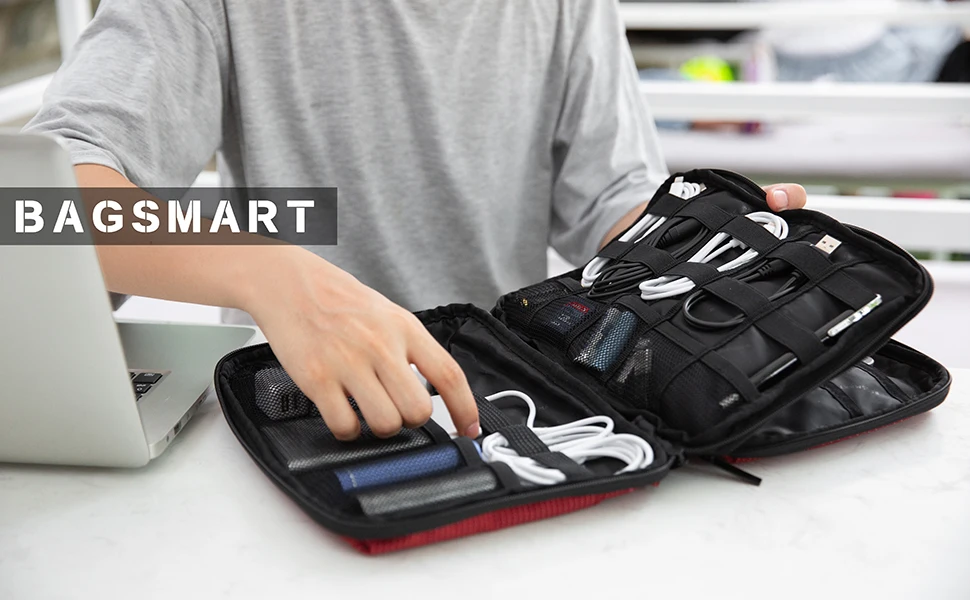 BAGSMART двухслойные Чехлы для электроники для путешествий, органайзер для кабелей, дорожные электронные аксессуары, сумки для зарядного устройства, органайзер для проводов, сумки