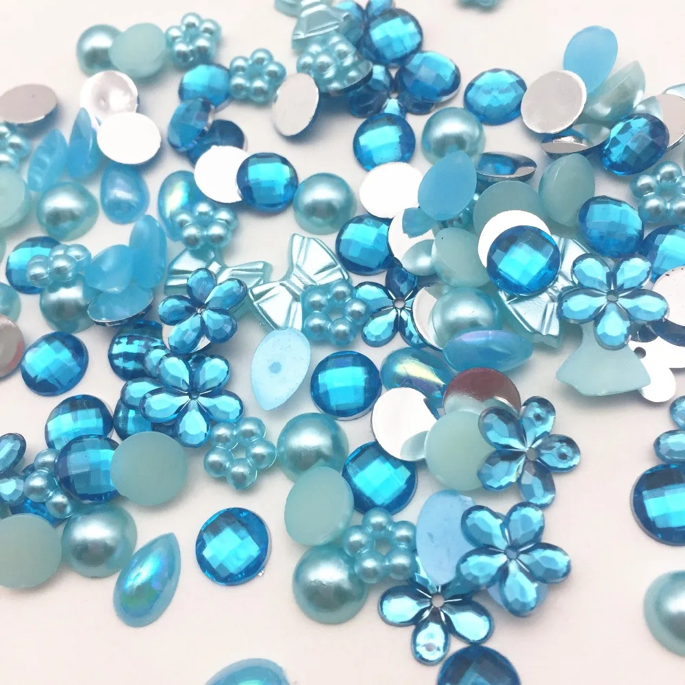 200 шт. смешанные сердца Бант Цветок жемчуг Камни полимерные плоские украшения DIY