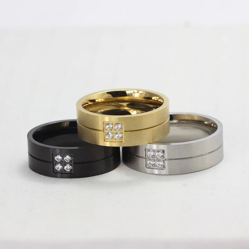 Rings for Women Man Bling CZ Stone 8MM Wedding Bands Stainless Steel Ring Anel Alliance Promise Love Accessory Gifts | Украшения и