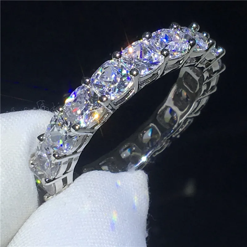 Eternity Promise ring Silver color Cushion cut AAAAA Cz Stone Engagement wedding band for women Men Party jewelry | Украшения и