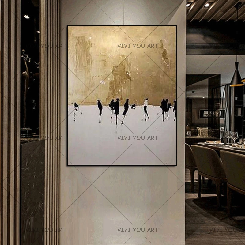 Высококачественная Золотая абстрактная картина маслом ручной работы на холсте