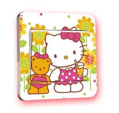 2 шт. список мультфильм hello kitty переключатель гнездо наклейки, украшенные сладкий дом Детская комната переключатель декоративные наклейки - Цвет: Кофе