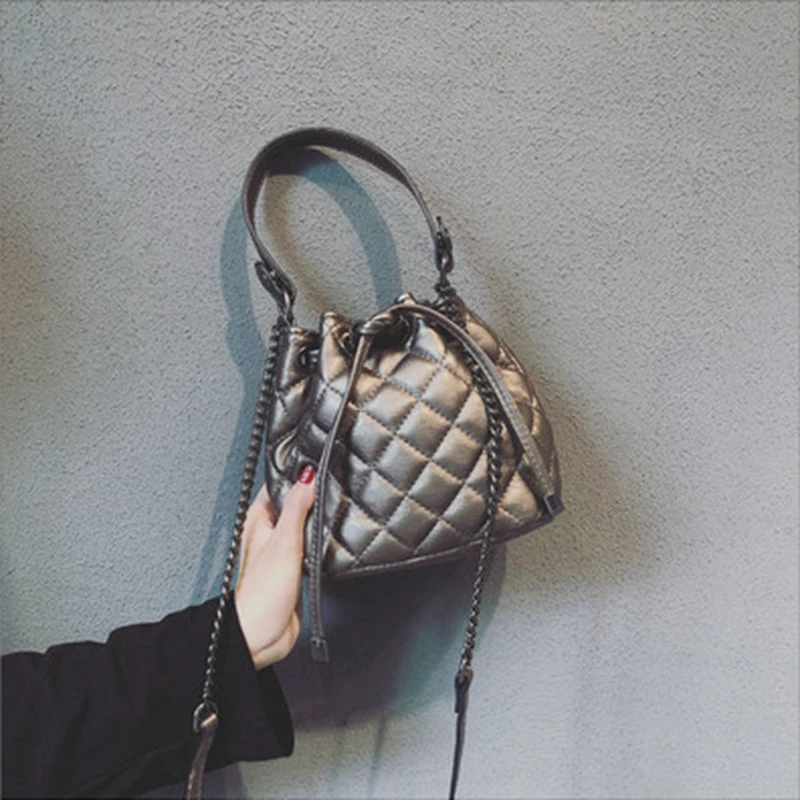 Youda японский тренд женская модная сумка ведро одноцветная PU материал Алмазный