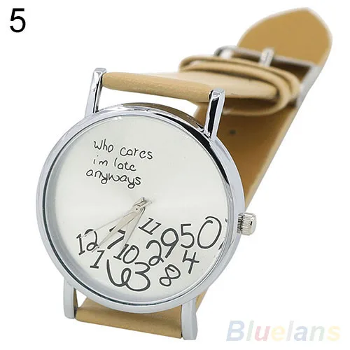 Women's Men's Who Cares Faux Leather Arabic Numerals Letters Printed Wrist Watch hot Bracelet | Наручные часы