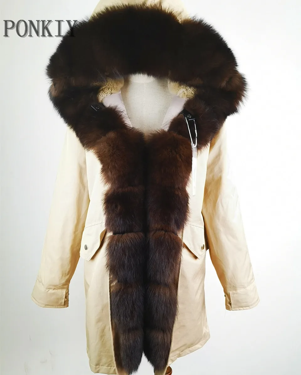 khaki01 Зимняя парка с натуральным мехом, парка Mit Fell, Женская парка, натуральный мех, Воротник из натурального Лисьего меха, пальто из лисьего меха с капюшоном, Новое поступление - Цвет: khaki01