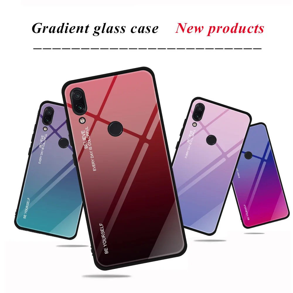 Чехол для телефона с градиентным закаленным стеклом Xiaomi Redmi Note 7 5 6 Pro Mi 8 9 se Lite Mix 2 2S