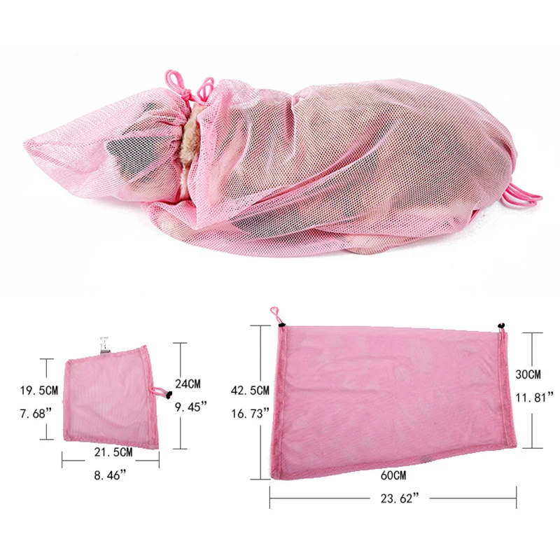 Розовый/синий полиэстер сетки Уход за котом сумка Регулируемый Cat Купание без