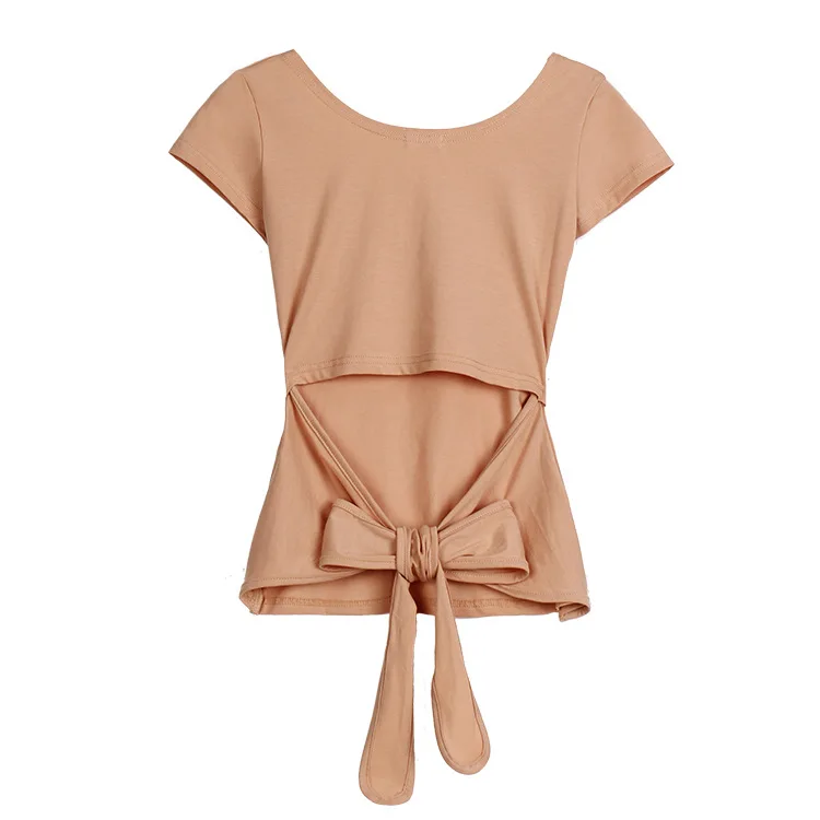 Short sleeve Женские топы для латинских танцев, рубашки для бальных танцев, одежда для сальсы, румб, ча-Самба, ковбойская Персонализированная танцевальная футболка с бантом, dn119 - Цвет: Short sleeve