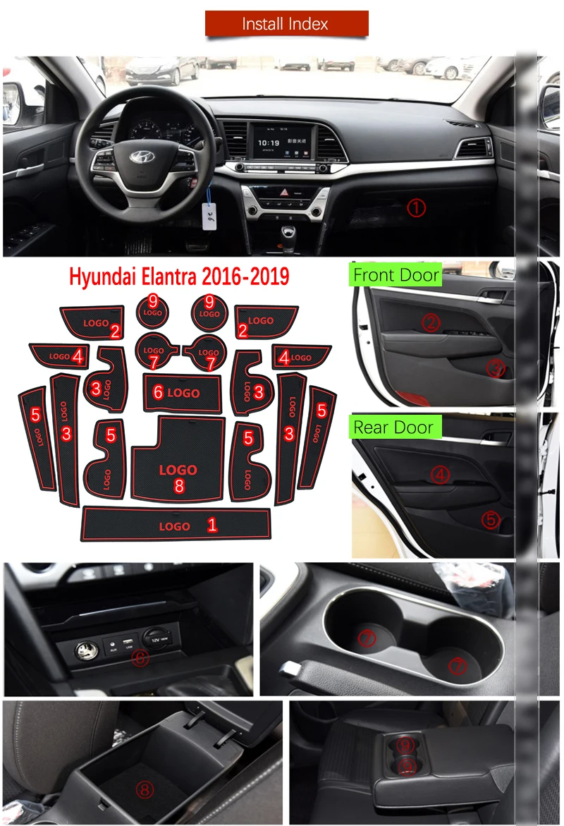 Противоскользящий коврик со слотом для ворот резиновые подставки Hyundai Elantra 2016 2017