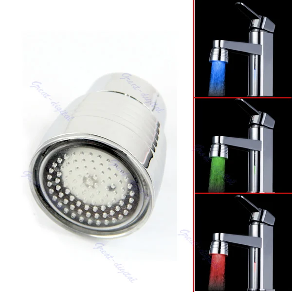 

New Temperature Sensor 3 Color Kitchen Water Tap Faucet RGB Glow Shower LED Light Drop ship