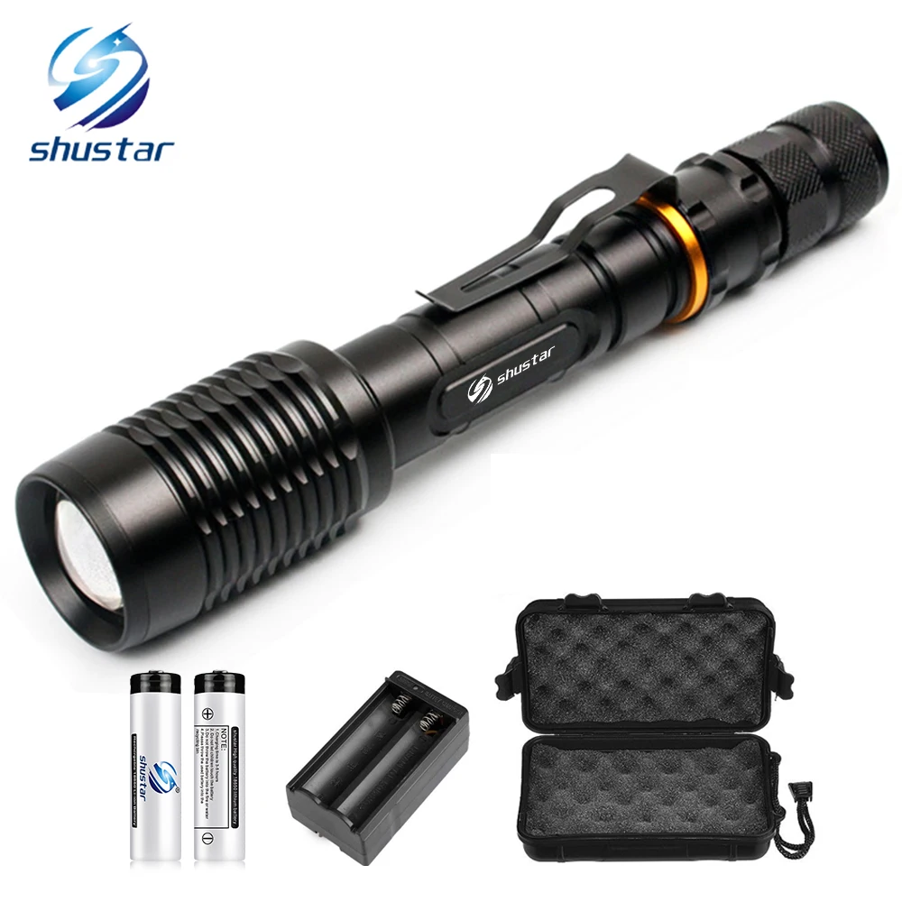 

Super bright LED Flashlights T6/L2 Torch waterproof zoomable led torch For 2x18650 batteries aluminum+charger+Gift box+Free gift