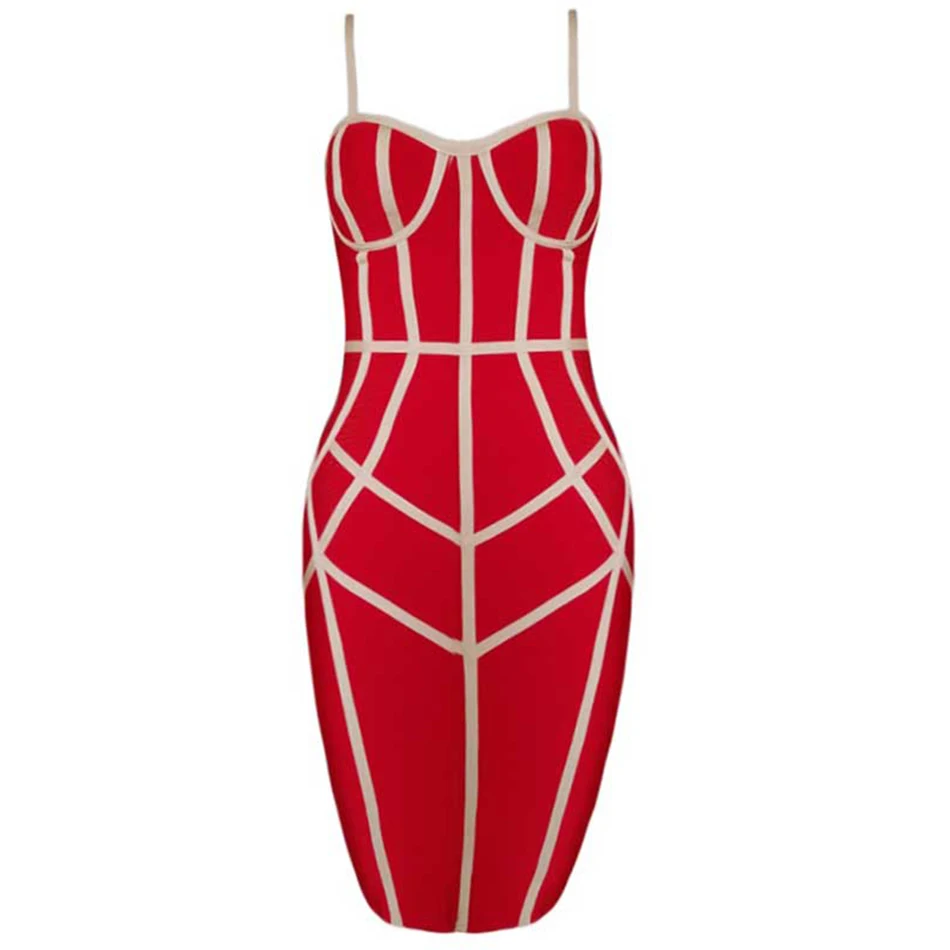 Новое летнее облегающее Бандажное платье для женщин Vestido сексуальное платье на бретельках без рукавов Клубное популярное вечернее платье для знаменитостей - Цвет: Красный